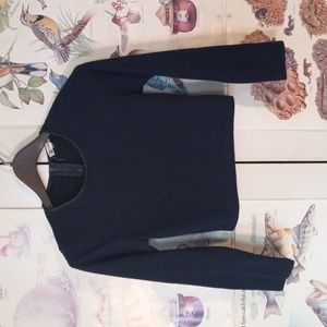 Cotton Candy Rib Knit Zip Back Long Sleeve Crop Top Midnight Blue Women's Small